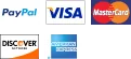 PayPal, Visa, Mastercard, American Express, Discover