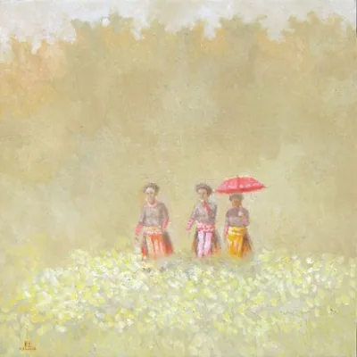 Walking in flower field