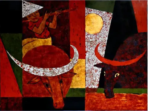 Little boy with buffalo